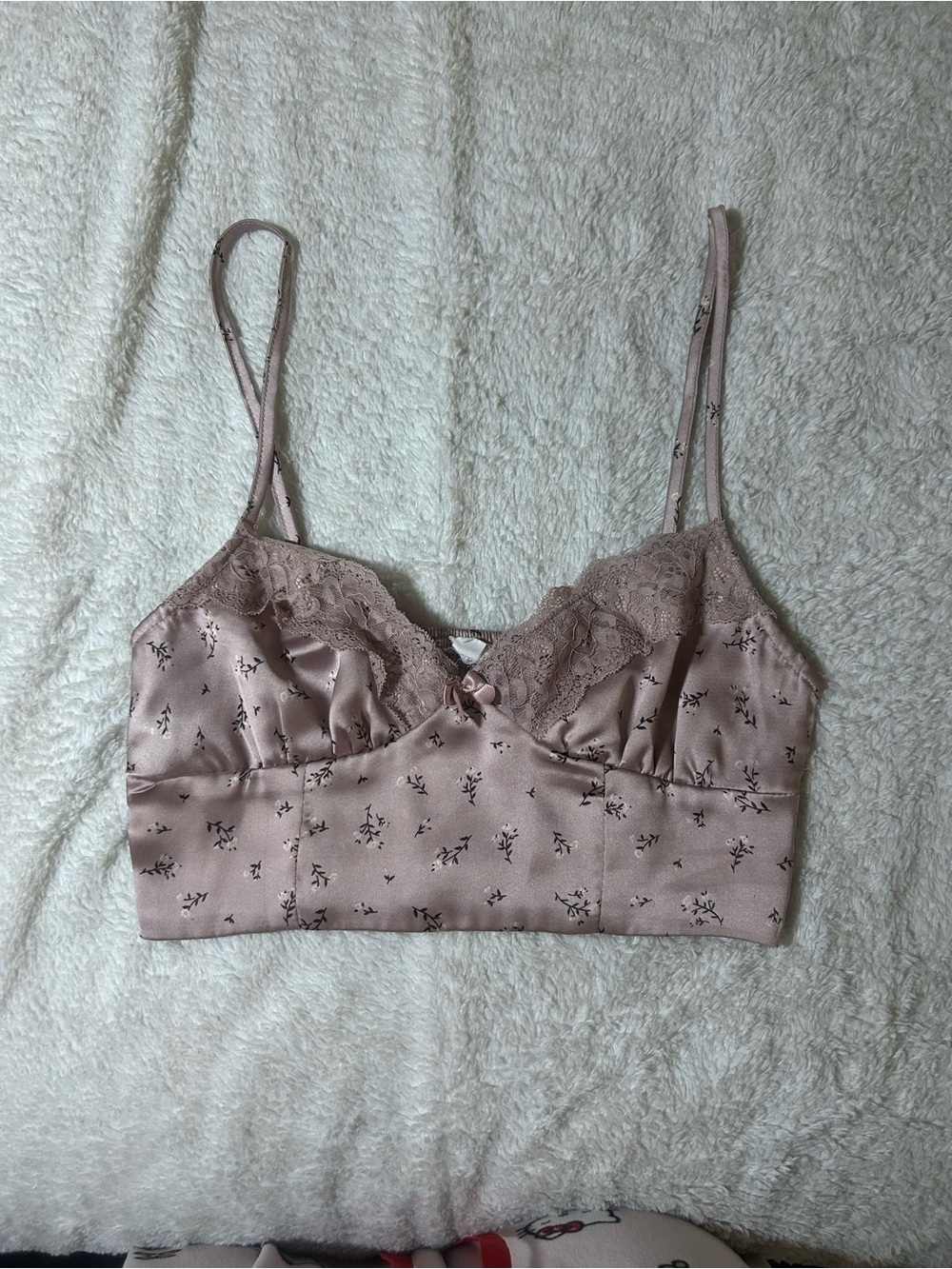 Garage Blush Pink Lace Trim Satin Crop Cami